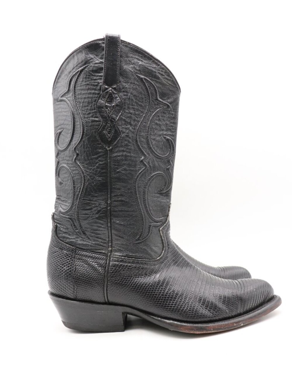 Los Altos Women’s 8.5 Western Genuine Lizard Teju Cowboy Boots Black Leather